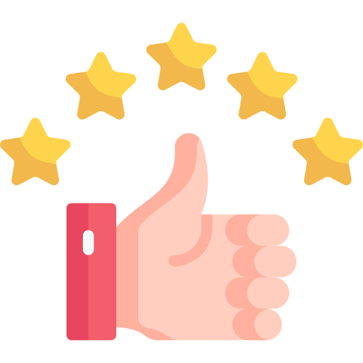 Ícone de satisfação com estrelas e polegar para cima